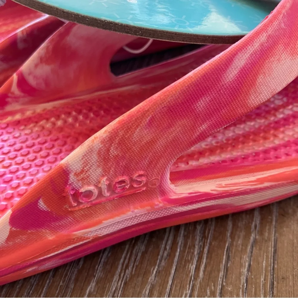 NWT Totes EverydayWear Flip Flops (10) Pink Multi Marble - Picture 5 of 9
